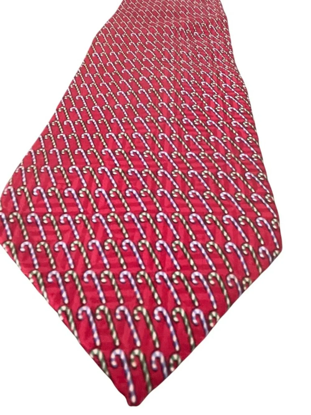 Claybrooke Christmas Red Silk Tie With Candy Cane Pattern